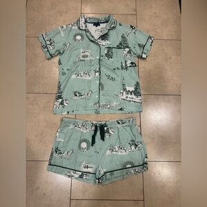 Katie Kime PJ Pajamas Set Shorts Button Front Top Christmas Holiday Toile Large
